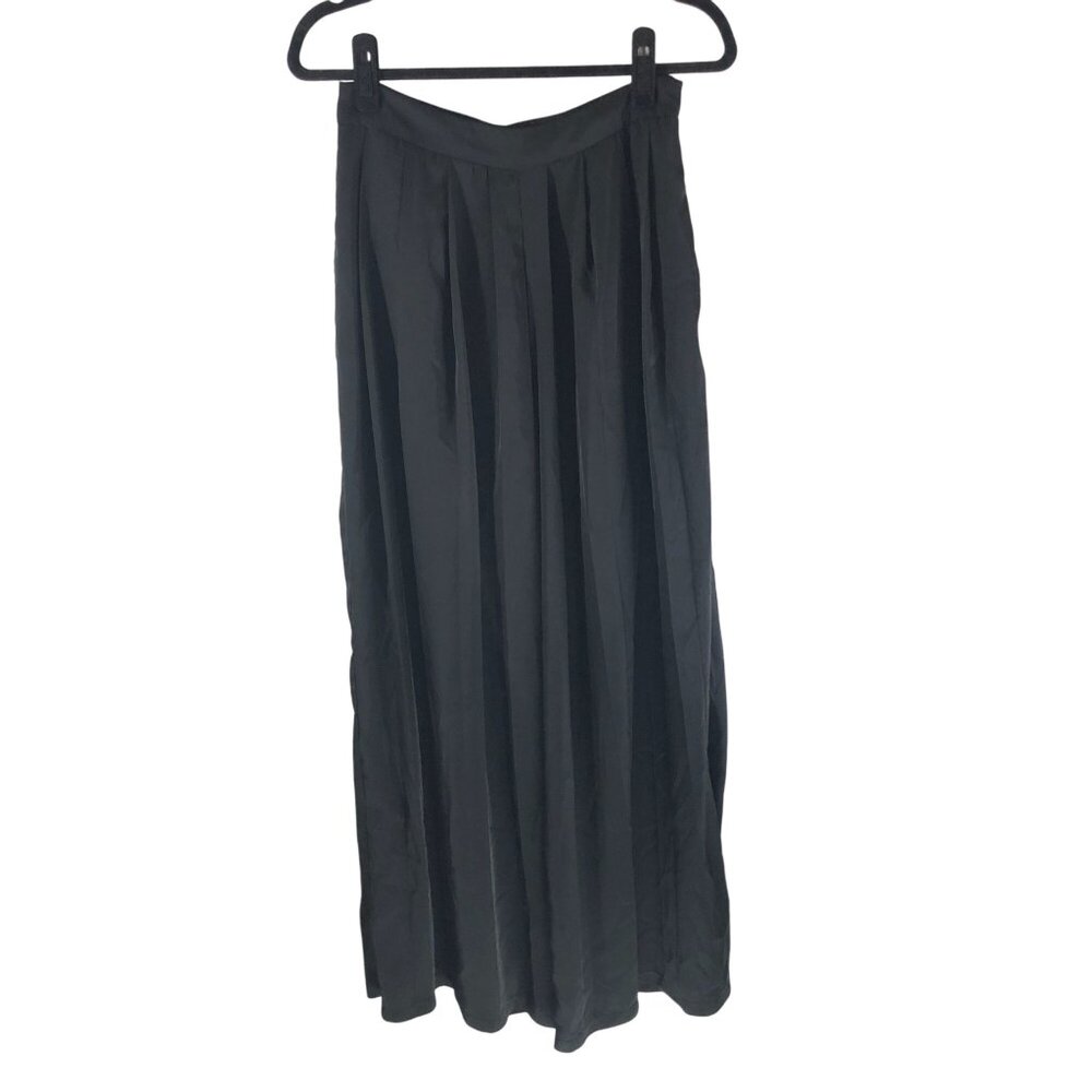 JLux Label Womens Pants High Rise Pleated Pockets Satin Wide Leg Black M